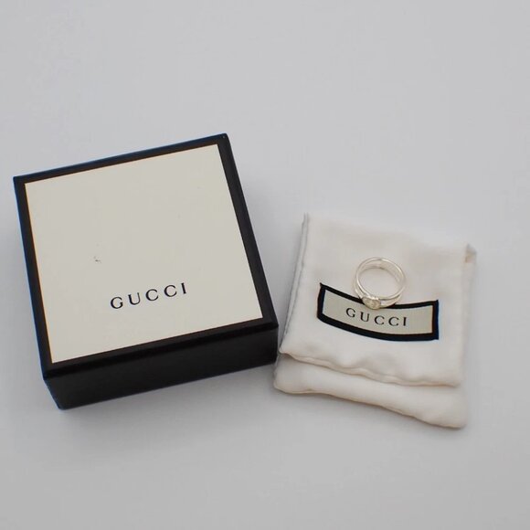 GUCCI Logo Interlocking G Ring Silver 925 Size JP 14 US 7 Italy 60EF899 - Picture 1 of 8